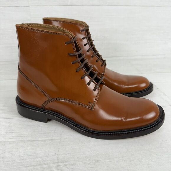 G-Star Raw Mens Boots Size US 6 EU 38 Brown Patent Leather Dress Shoes Lace Up - Picture 1 of 16